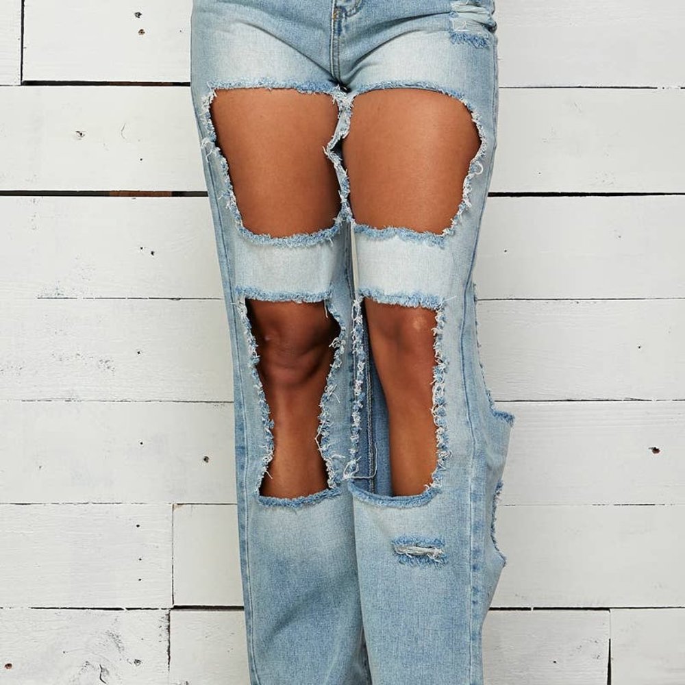 Ripped High-Waist Baggy Jean Destroyed Medium Wash